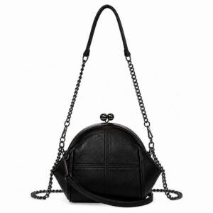 Luna Kiss Lock Crossbody Bag – Black Leather Chain Shoulder Purse