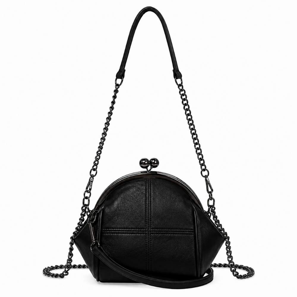 Luna Kiss Lock Crossbody Bag – Black Leather Chain Shoulder Purse