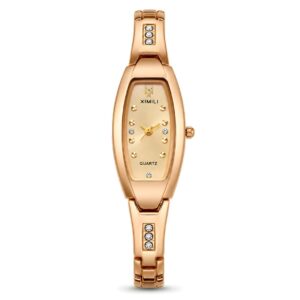 XIMILI Women's Luxury Gold-Tone Oval Quartz Watch with Crystal Accents